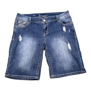 Lane Bryant Shorts Womens‎ 16 Medium Wash Stretch Bermuda Blue Jeans Distressed